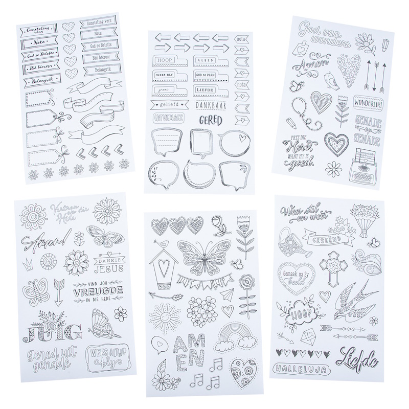 Colouring Bible Journaling Stickers Afrikaans (6 sheets) (STC006)