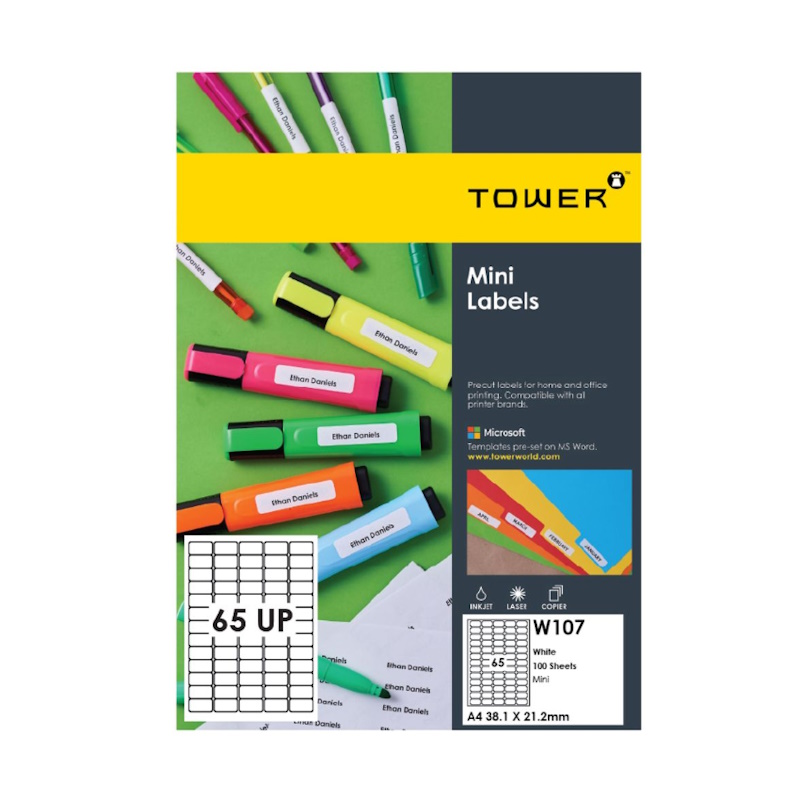 Tower Laser Labels 38.1 x 21.2mm 65 Up (100) (W107)