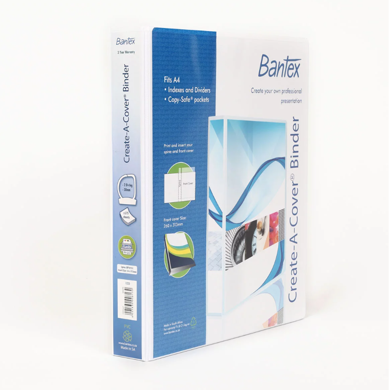 Bantex PVC Create-a-Cover 4D Lever Arch File A4 50mm (white)