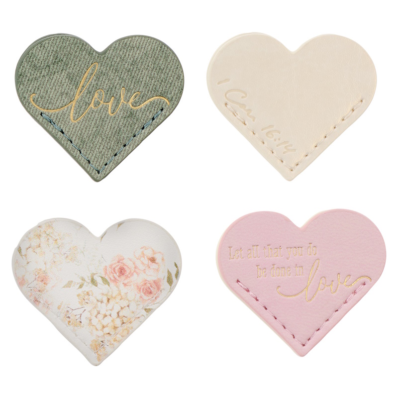 Heart Faux Leather Set of Four Corner Book Marks (BMF161)