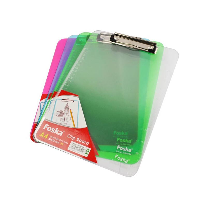 Foska Transparent Clipboard A4 Coloured (assorted)