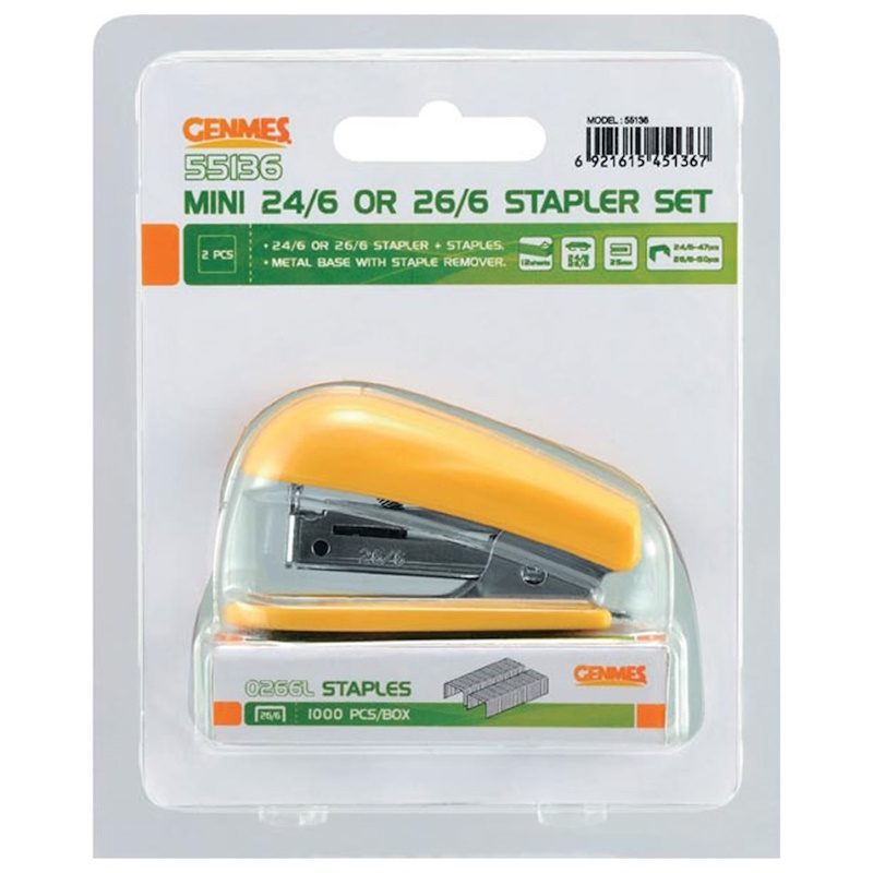 Genmes Mini Stapler with Staples (55136) (assorted)