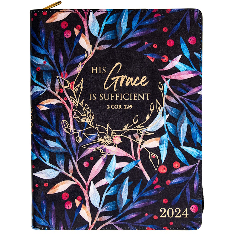 His Grace is Sufficient Faux Leather with Zip Daily Planner 2024