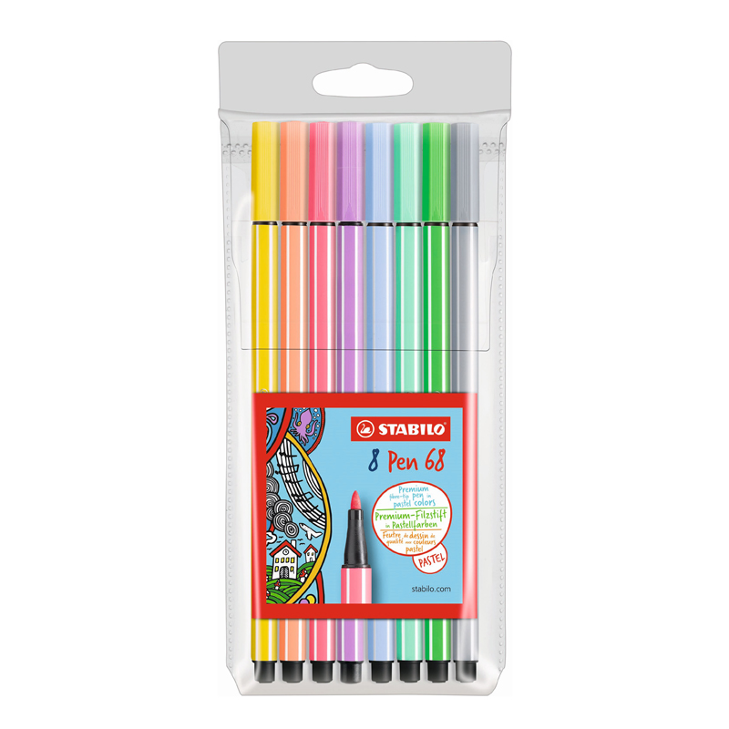 Stabilo 68 Fibre Tip Pen Assorted Pastel (8)