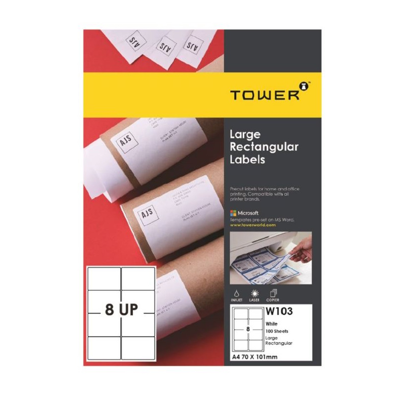 Tower Laser Labels 70 x 101mm 8 Up (100) (W103)
