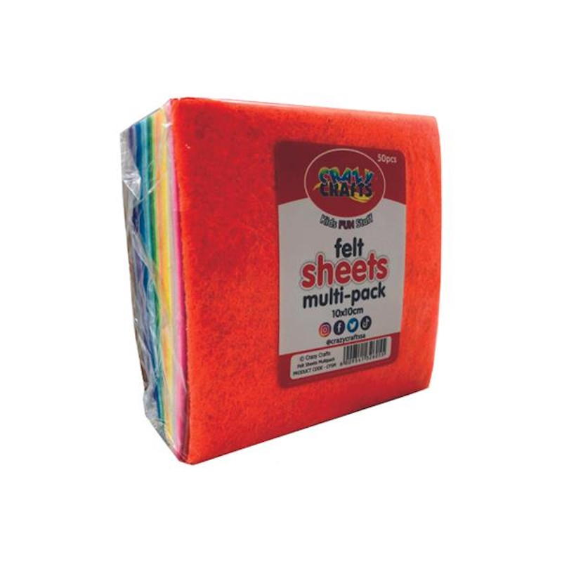 Crazy Craft Rainbow Felt Sheets 10 x 10cm (50)