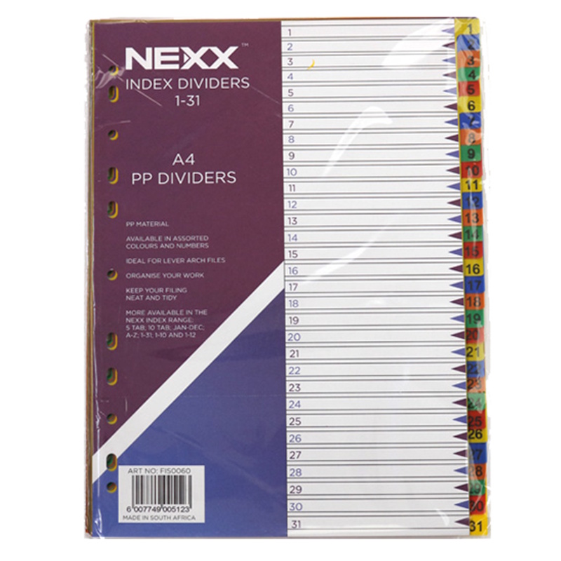 Nexx PVC Index Dividers A4 1-31