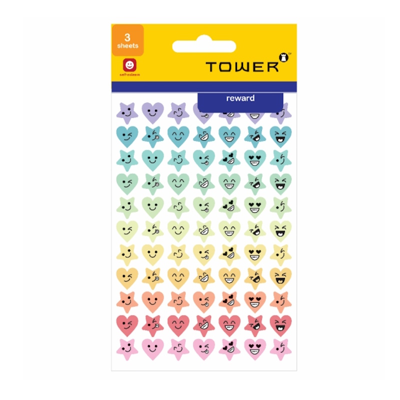 Tower Reward Stickers Glitter Stars & Hearts with Faces
