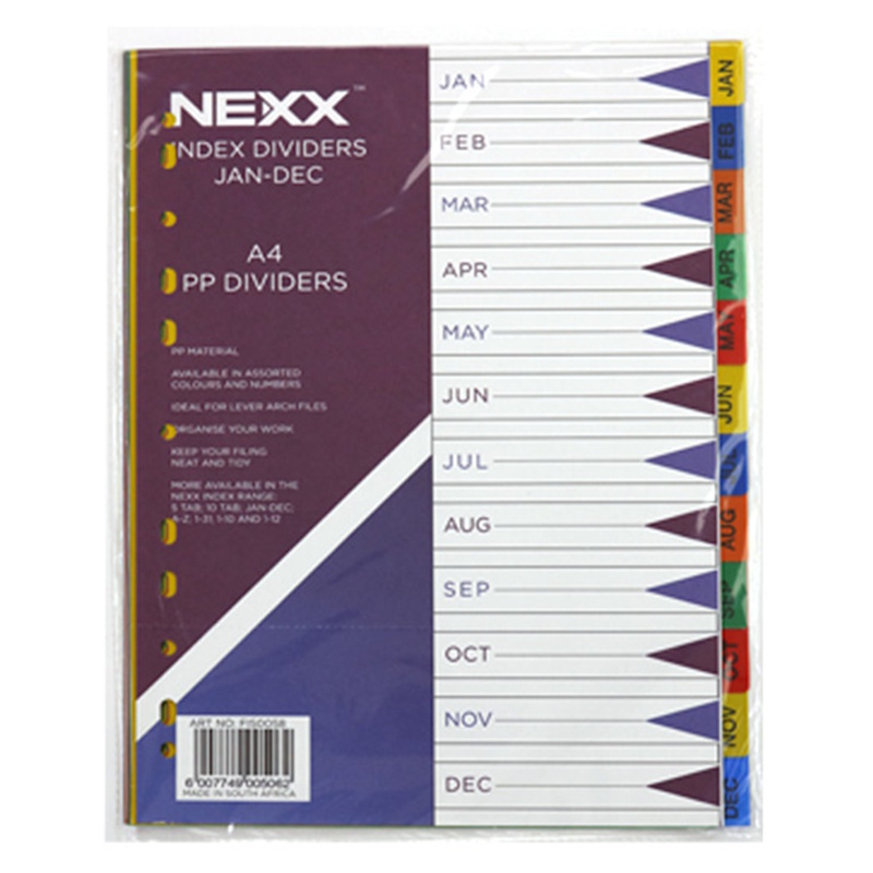 Nexx PVC Index Dividers A4 Jan-Dec