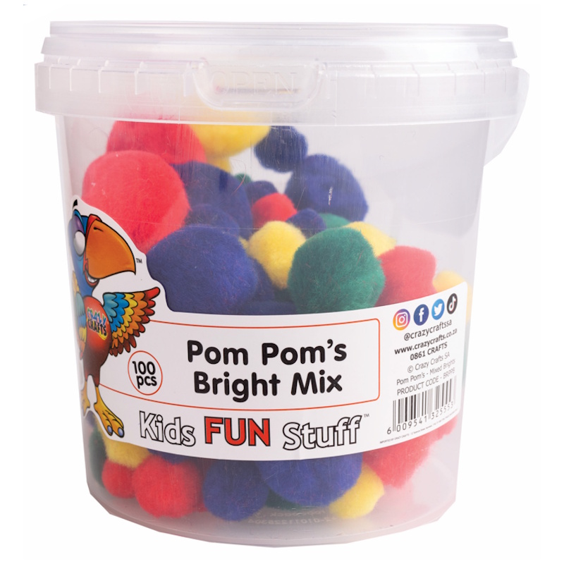 Crazy Craft Pom Poms Bucket 12 x 13cm (bright mix)