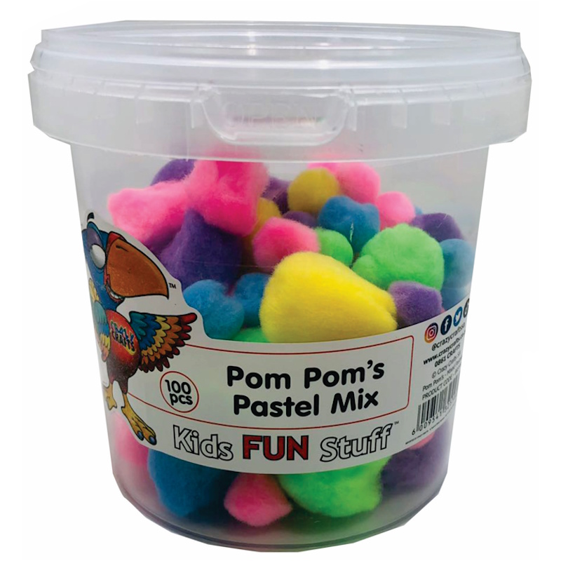 Crazy Craft Pom Poms Bucket 12 x 13cm (pastel)