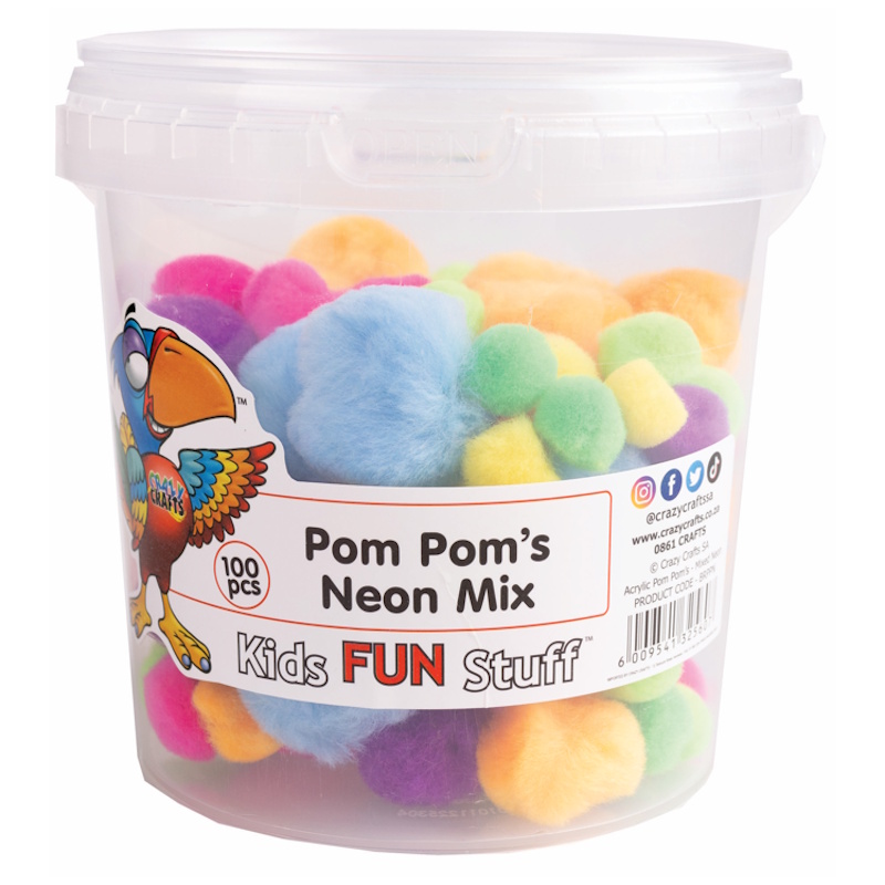 Crazy Craft Pom Poms Bucket 12 x 13cm (neon)
