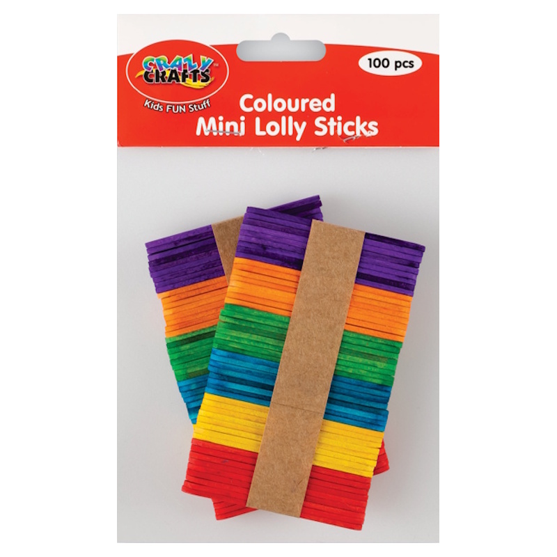 Crazy Craft Coloured Mini Lolly Sticks (100)