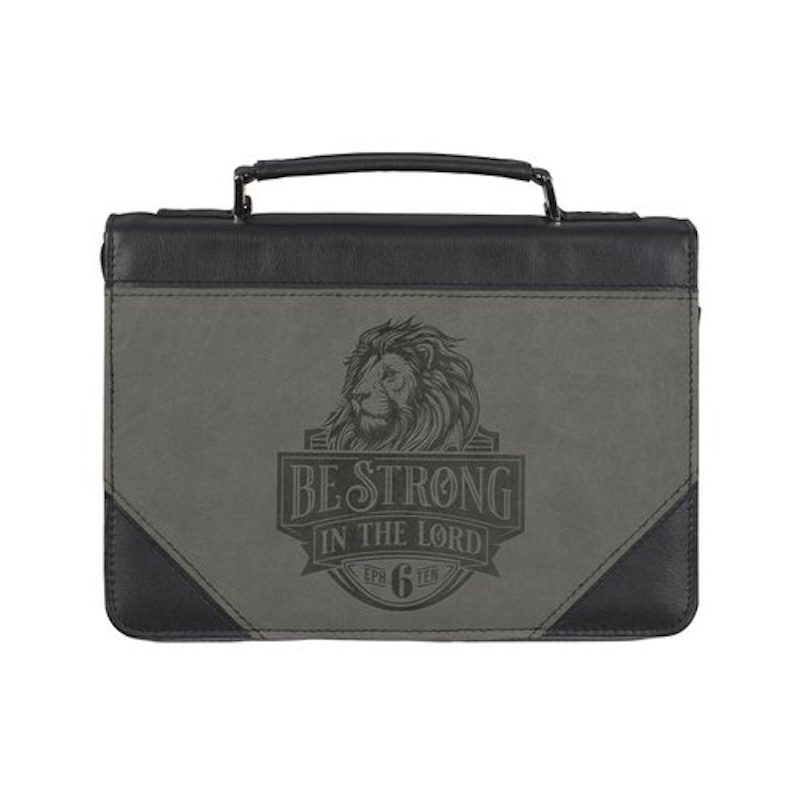 Be Strong in the Lord Faux Leather Bible Bag Grey and Black (BBXL817)