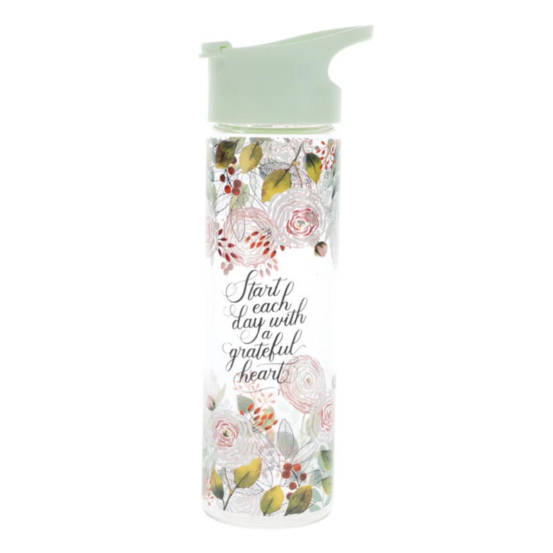 Grateful Heart Glass Water Bottle (WBT248)