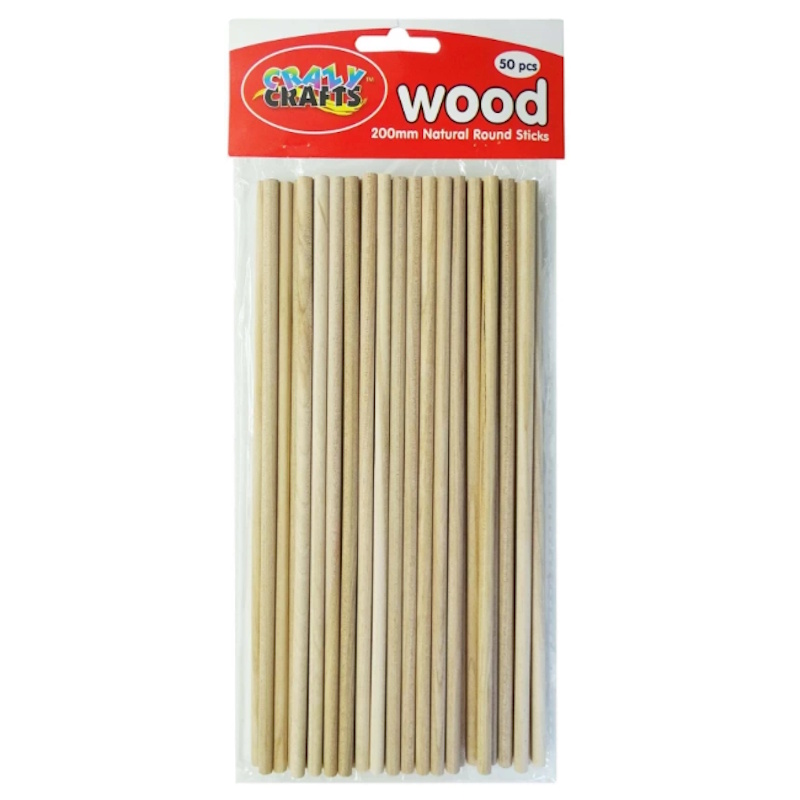 Crazy Craft Round Natural Sticks 200mm (50)
