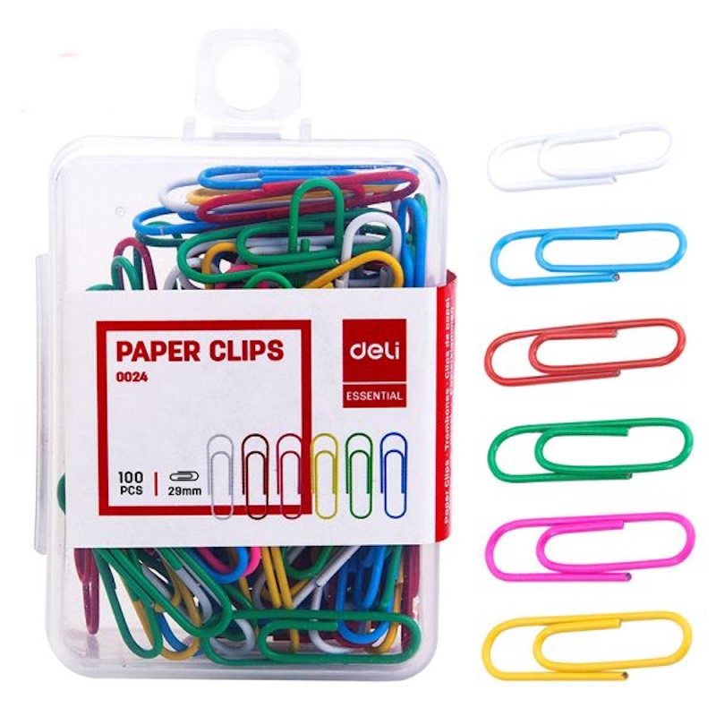 Deli Coloured Paper Clips 33mm (100)