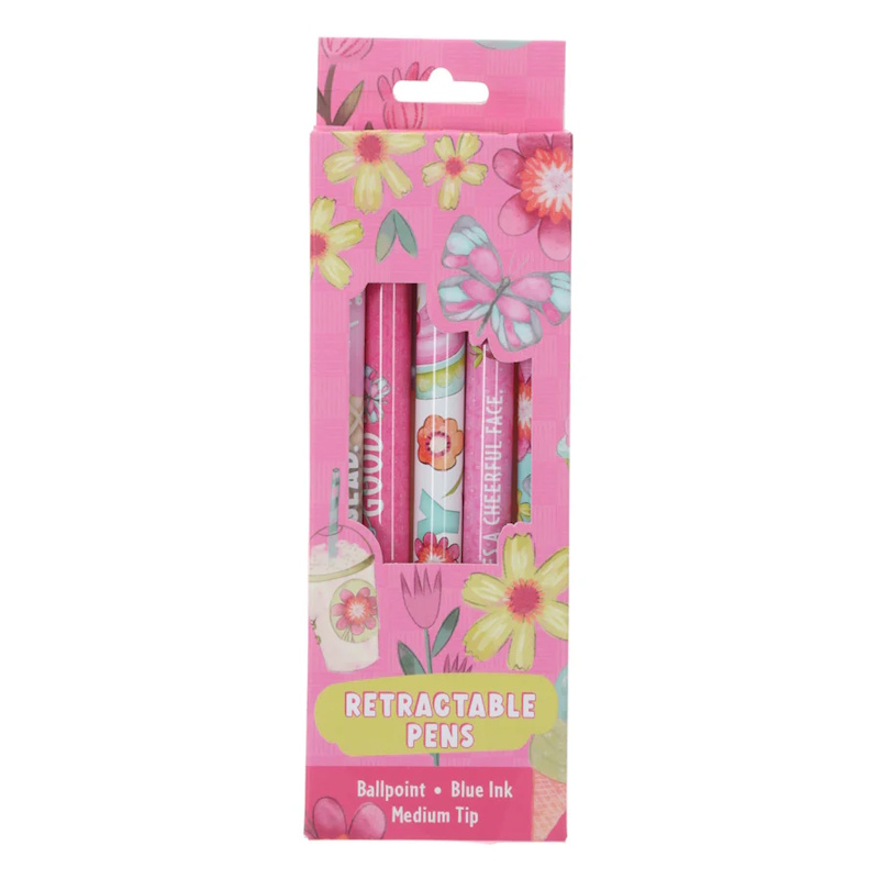 Joyful Girl Retractable Ballpoint Pen Set (x5 blue ink) (PEN415)