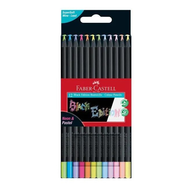 Faber-Castell Black Edition Colour Pencils Neon & Pastel (wallet of 12)