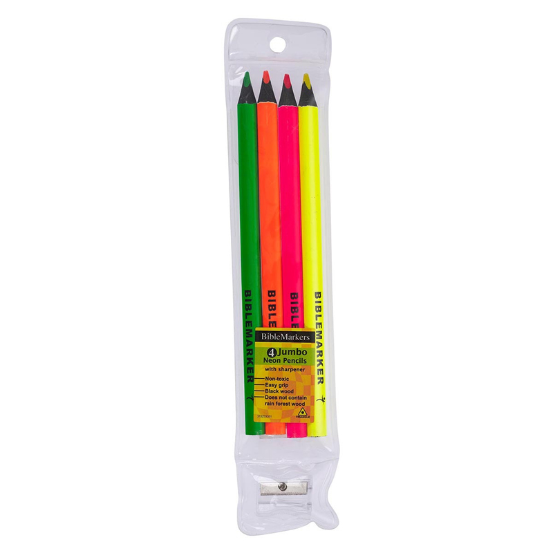 Bible Marker Neon Pencils with Sharpener (4) (PCST236)