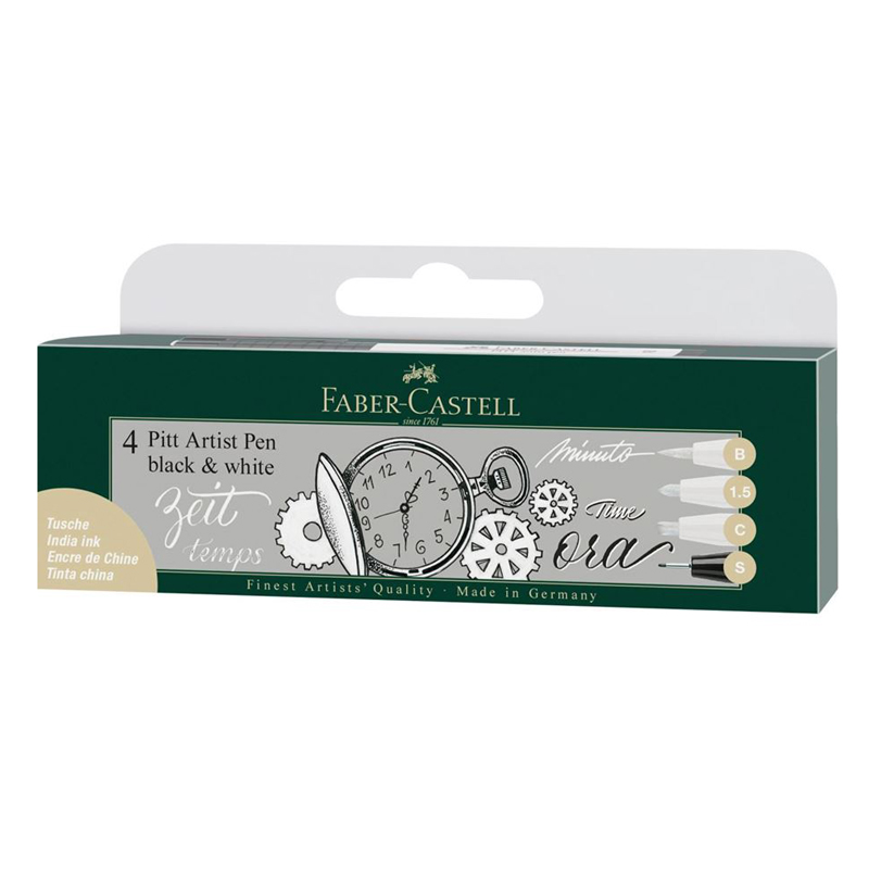 Faber-Castell India Ink Pitt Artist Pen Set (1 x black & 3 x white)