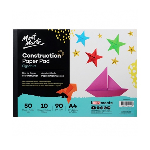 Mont Marte Construction Paper Pad 90gsm A4 (50 sheets, 10 colours)