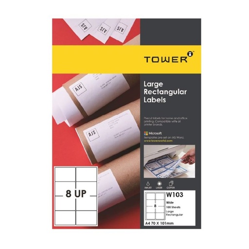 Tower Laser Labels 70 x 101mm 8 Up (100) (W103)