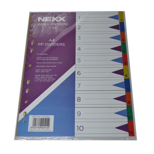 Nexx PVC Index Dividers A4 1-10