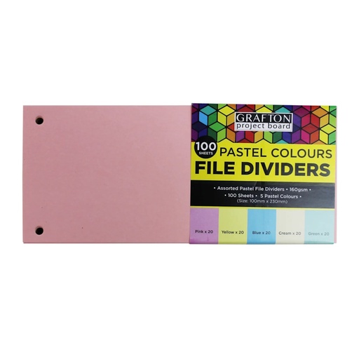 Grafton File Dividers Pastel 230 x 100mm (100)