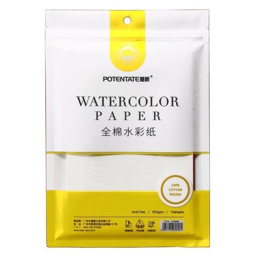 Potentate Cotton Watercolour Paper Rough 300gsm 130 x 190mm (10 sheets)