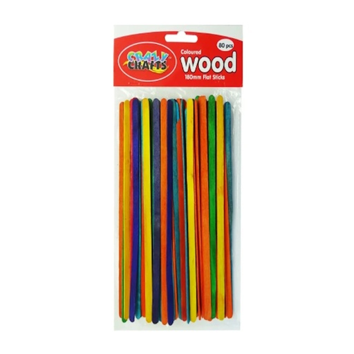 Crazy Craft Coloured Flat Sticks 18 x 0.5cm (80)