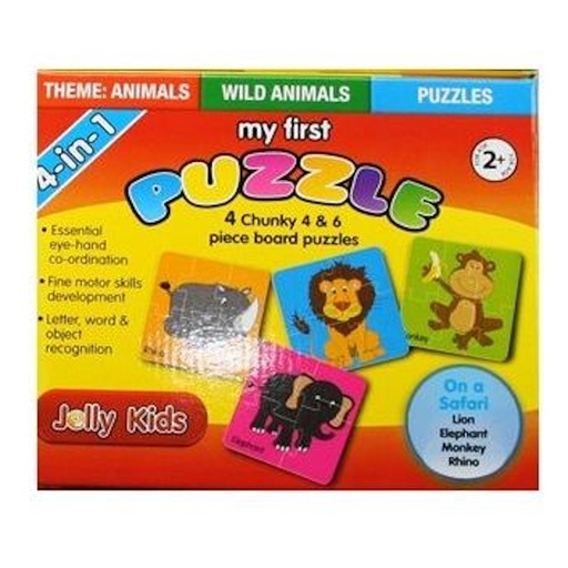 My First Chunky Board Puzzle 4-in1 Wild Animals (4 & 6 pieces)