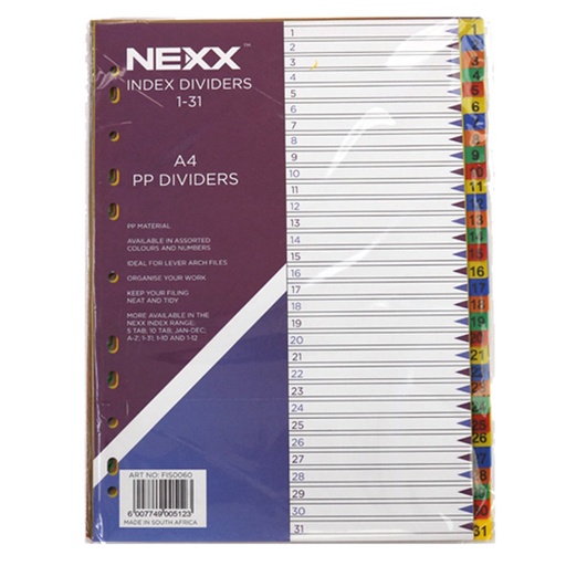 Nexx PVC Index Dividers A4 1-31
