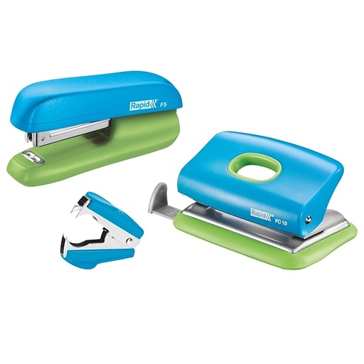 Rapid F5 Mini Stapler and Punch Set (green/blue)
