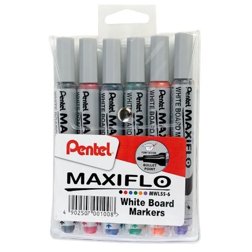 Pentel Maxiflo Whiteboard Marker Medium 4.0 (wallet 6)