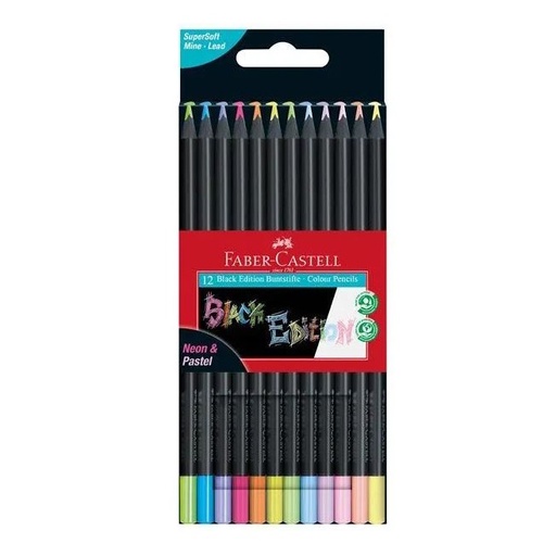 Faber-Castell Black Edition Colour Pencils Neon & Pastel (wallet of 12)