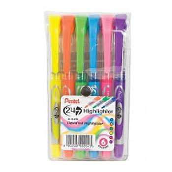 Pentel 24/7 Chisel Tip Liquid Highlighter (wallet of 6)